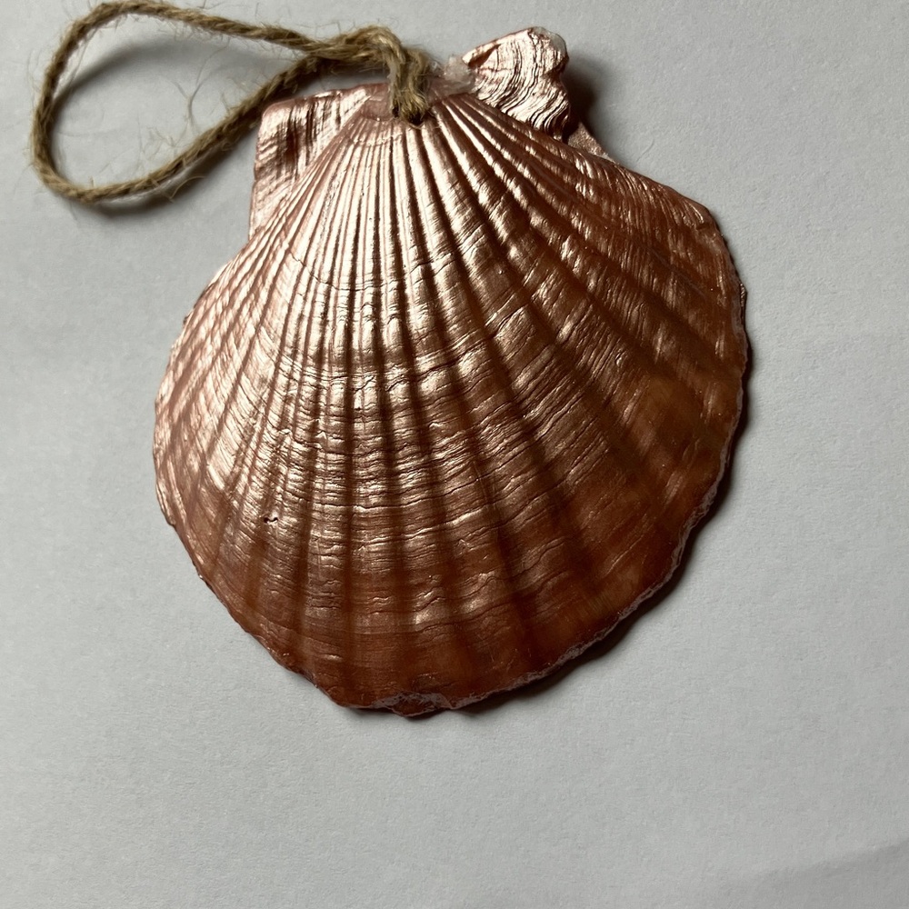 Handcrafted Shell Ornament Pink Floral Metallic Decoupage - Picture 3 of 3